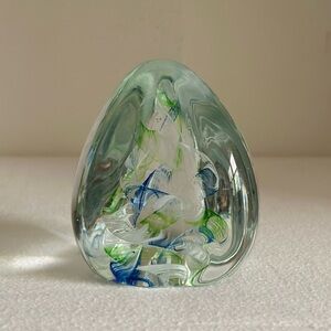 Green blue swirled glass paperweight